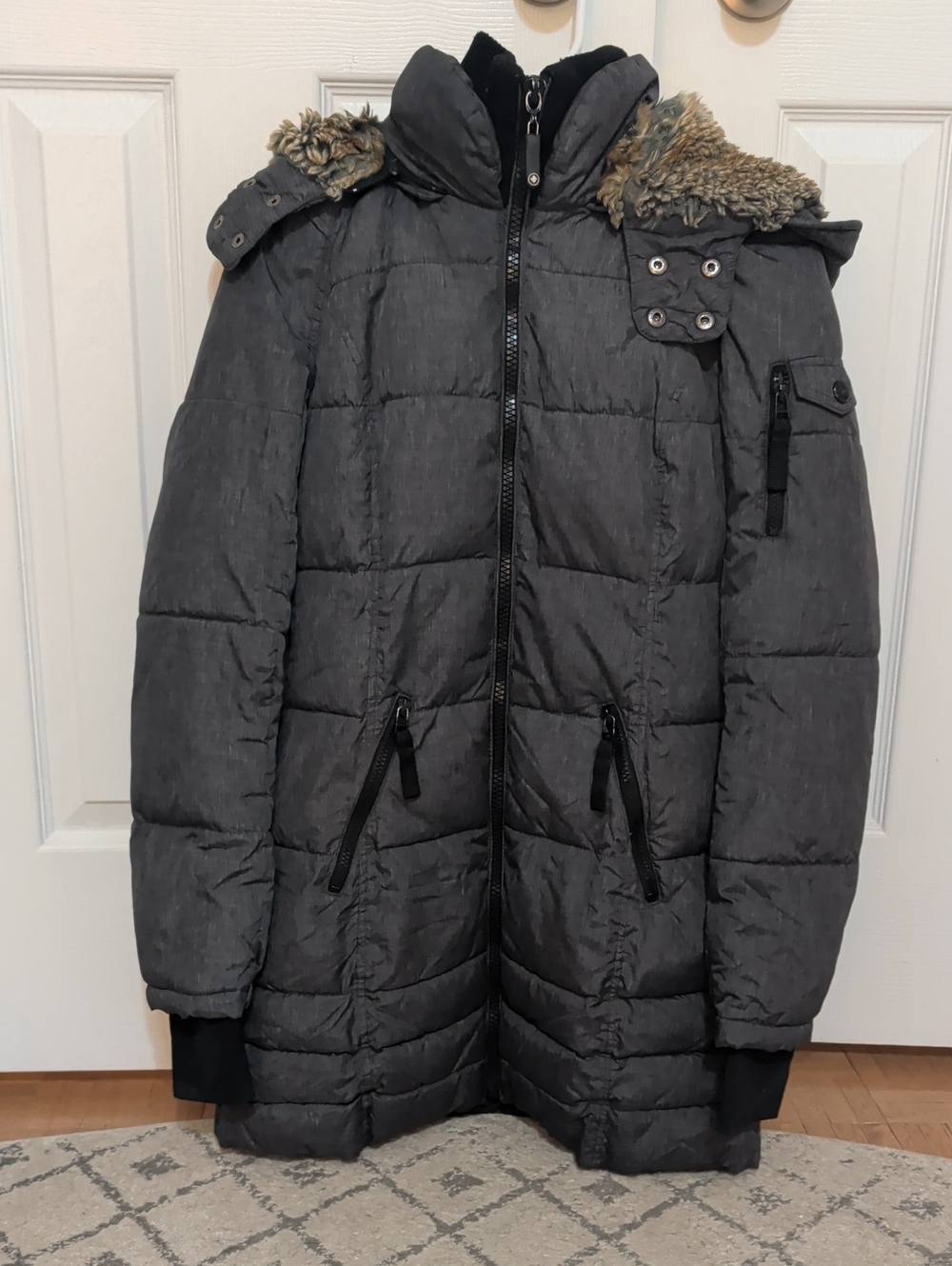Halifax Trader Grey Quilted Puffer Jacket With Furr Hood Women's Small